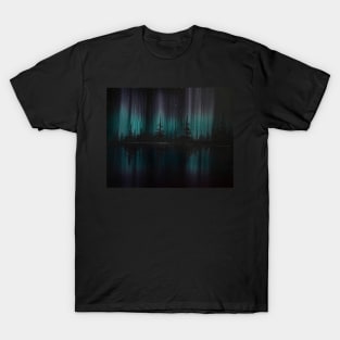 Purple and Teal Northern Lights Silhouette T-Shirt